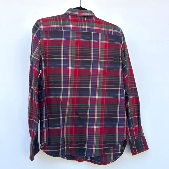 Vintage Lauren Ralph Lauren Tartan Plaid Button Down Cotton Medium Red Purple - Picture 6 of 7